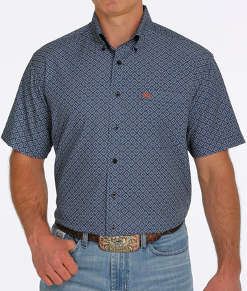 Cinch Men's Arenaflex Navy Square Print Button Up