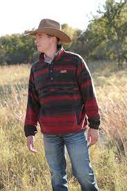 Cinch Men's Red/Black Aztec Print Fleece Pullover with Snaps