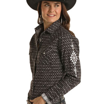 Panhandle Ladies Black Embroidered Long Sleeve Snap