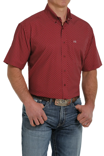 Cinch Men's Arenaflex Red Square Print Button Up