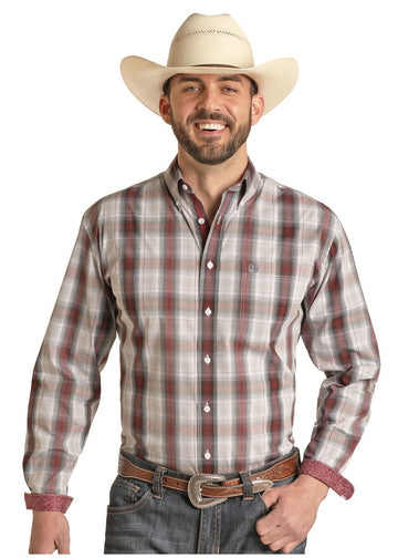 Rock & Roll Men's Red Plaid LS Button Up