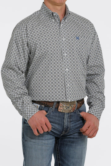 Cinch Men's Gray/Blue Geo Print Button Up