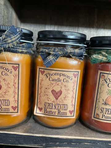Thompson's Candle Co. 12 OZ Mason Jar Candles- Butter Rum