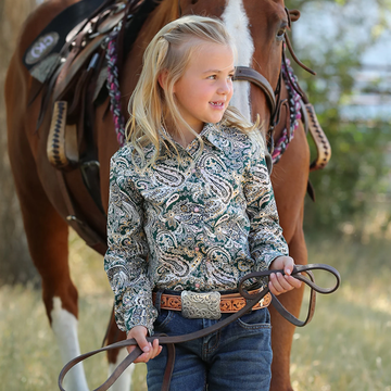 Cinch Girls Green Paisley LS Shirt