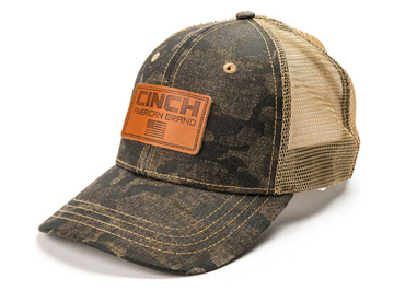 Cinch Camo/Leather Patch Ball Cap