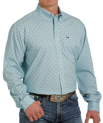 Cinch Men's Arenaflex Light Blue Square Print Button Up