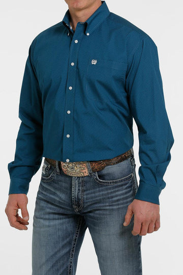Cinch Men's Dark Teal Geoprint Button Up
