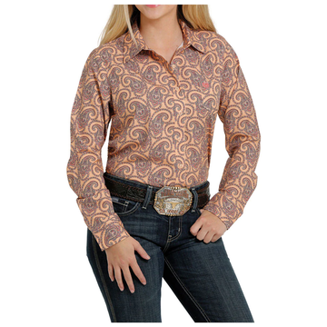 Cinch Ladies Peach Paisley Arenaflex LS Button Up