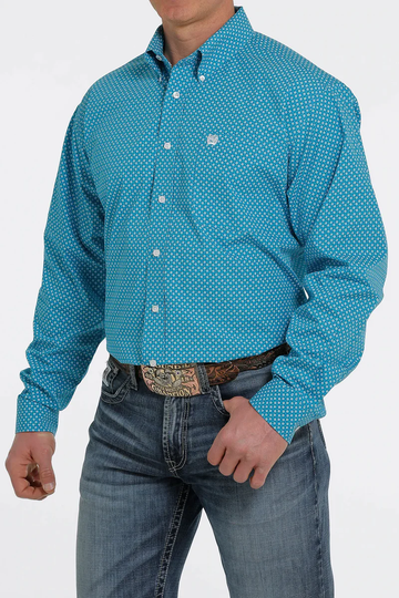 Cinch Men's Blue with White Flowers Button Up
