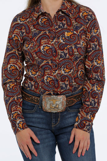 Cinch Ladies Maroon/Purple Paisley Button Up