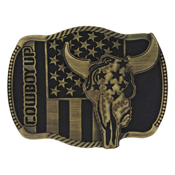 Montana Silversmiths Cowboy Up Flag Skull Belt Buckle