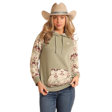 Rock & Roll Ladies Green Aztec Hoodie