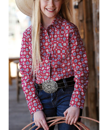 Cinch Girls Pink Snap LS Shirt