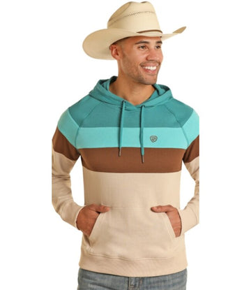 Rock & Roll Men's Blue/Brown Striped Hoodie