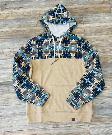 Rock & Roll Men's Blocked Aztec Sweatshirt Teal/Tan