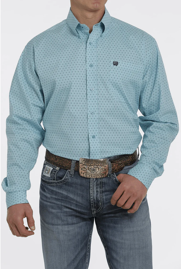 Cinch Men's Blue Geo Print Button Up