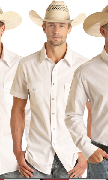 Rock & Roll SS White Jacquard Woven Snap