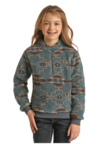 Rock & Roll Girls Teal Aztec Sherpa 1/4 Zip