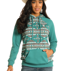 Rock & Roll Ladies Teal Aztec Hoodie