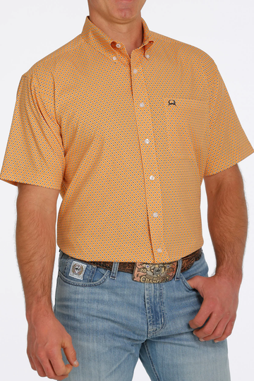Cinch Men's Arenaflex Orange Diamond Print Button Up