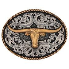 Montana Attitude Round Longhorn Belt Buckle