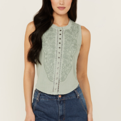 Panhandle Ladies Green Floral Tank Top