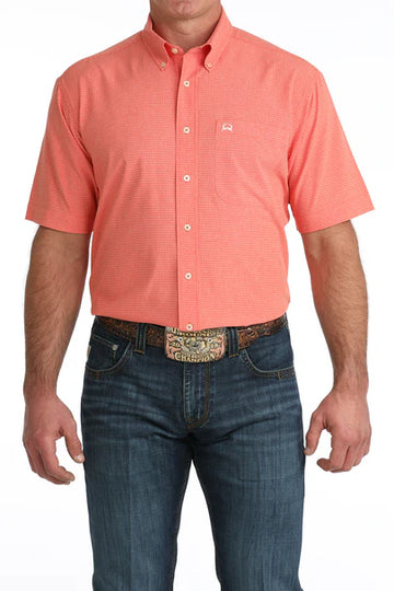 Cinch Men's ArenaFlex Salmon Plaid SS Button Up Shirt