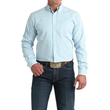 Cinch Men's Blue/Gray/White Pinstripe LS Button Up Shirt