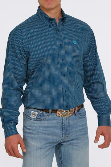 Cinch Men's Navy Dashed White Button Up