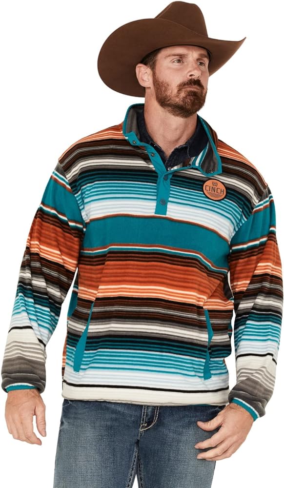 Cinch Men's Multi-Color Striped Fleece Pullover with Snaps