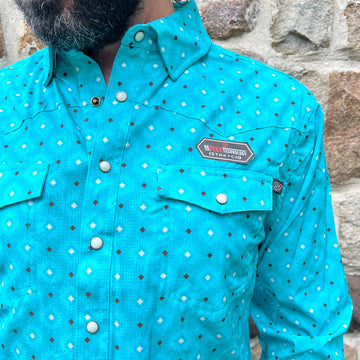 Rock & Roll Men's TekMesh Turquoise LS Snap Shirt