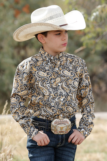 Cinch Kids Yellow Paisley Button Up