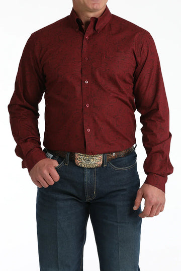 Cinch Men's Maroon Paisley LS Button Up Shirt