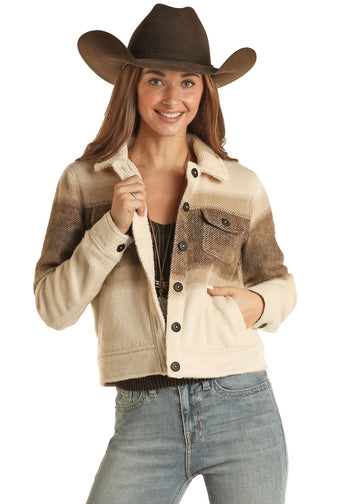 Rock & Roll Ladies Brown and White Sherpa Jacket