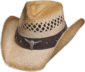 Bullhide Texas Ranch with Longhorn Straw Cowboy Hat