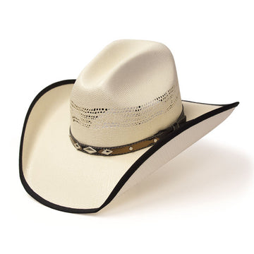 Natural Straw Cowboy Hat with Black Band and Diamond Concho