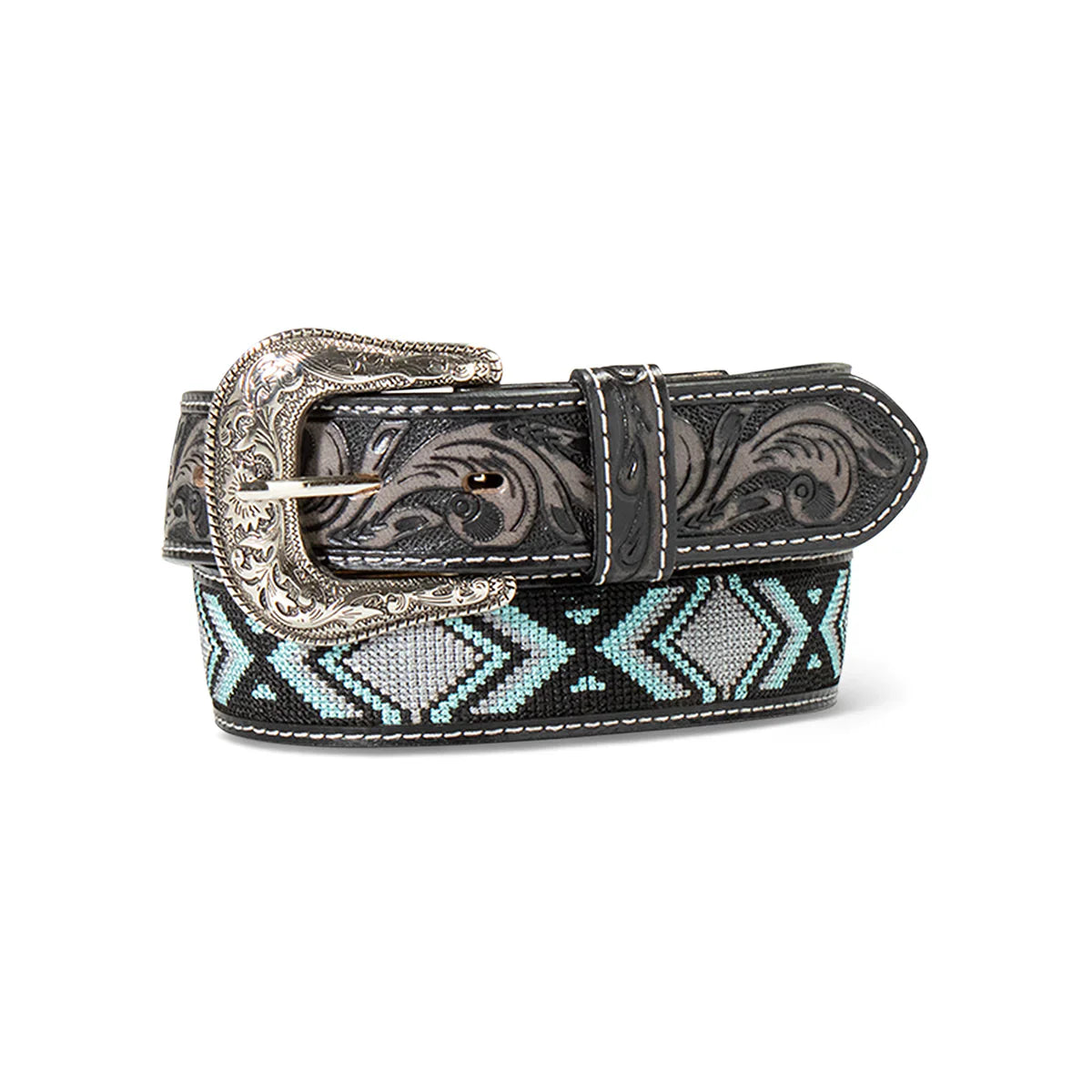 Ariat Men's Black/Teal Stitched Belt
