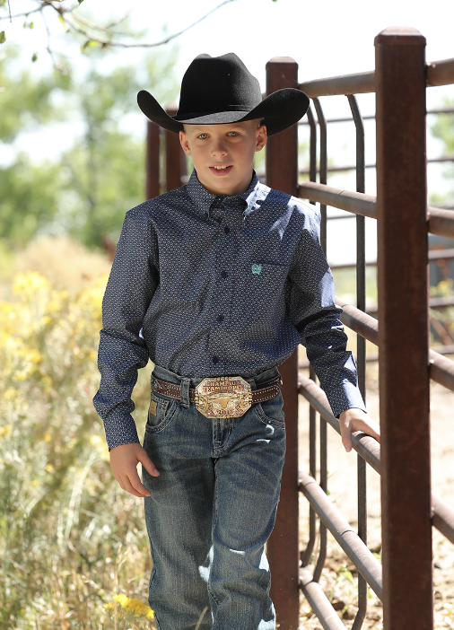 Cinch Boys Navy Print Button Up