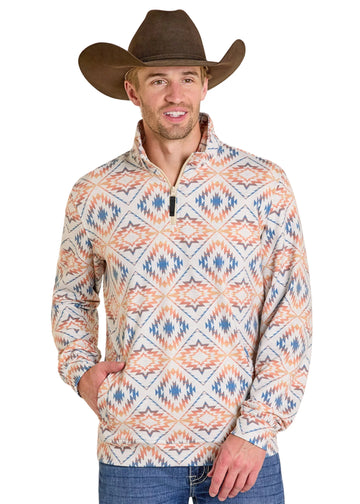 Rock & Roll Men's Oatmeal Aztec 1/4 Zip Pullover