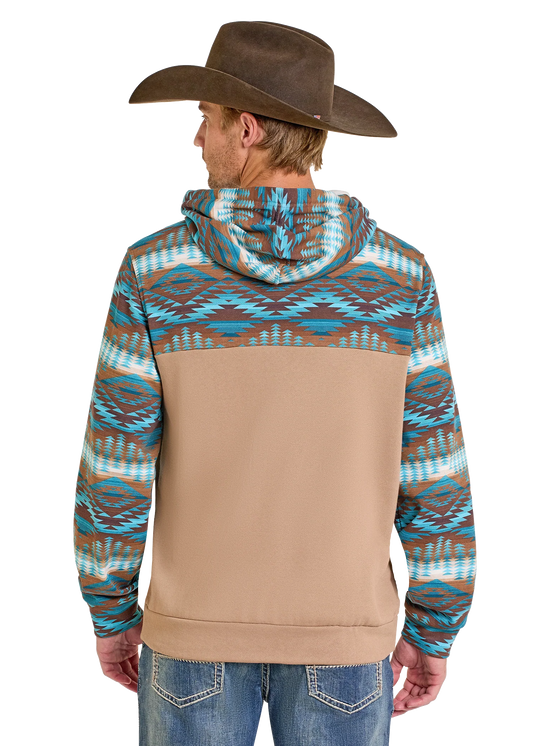 Rock & Roll Men's Hoodie w/Snaps Tan/Teal Aztec