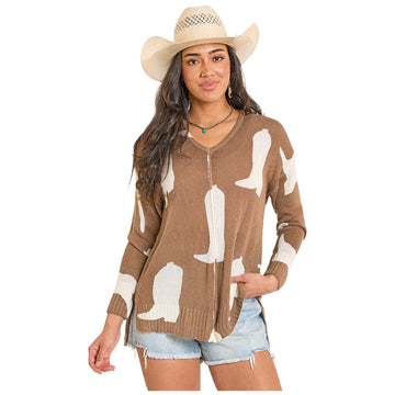 Rock & Roll Ladies Boot Print Sweater