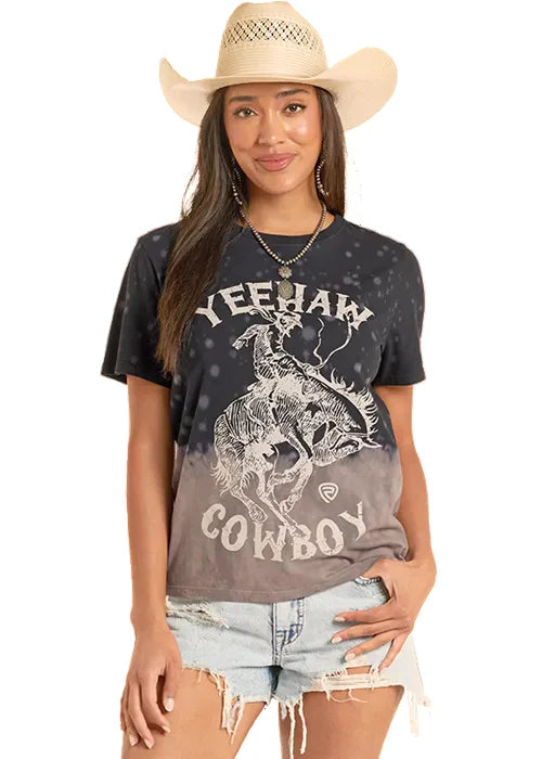 Rock & Roll Ladies Black/Gray YeeHaw T-Shirt