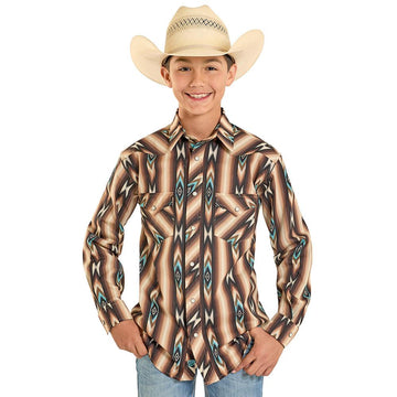 Rock & Roll Boys Tan Aztec LS Snap Shirt