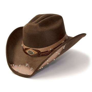 Western Express Brown Suede Leather Tooled Cowboy Hat
