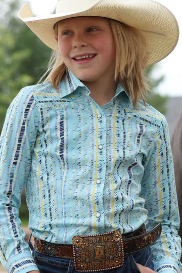 Cinch Girls Blue Striped LS Snap Shirt