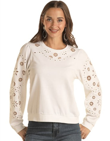 Panhandle Ladies White Eyelet Sweatshirt