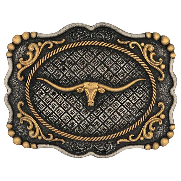 Montana Attitude Square Longhorn Belt Buckle
