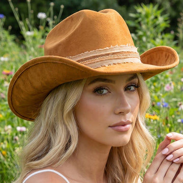Fame Suede w/Chain and Cloth Hat Band Cowboy Hat