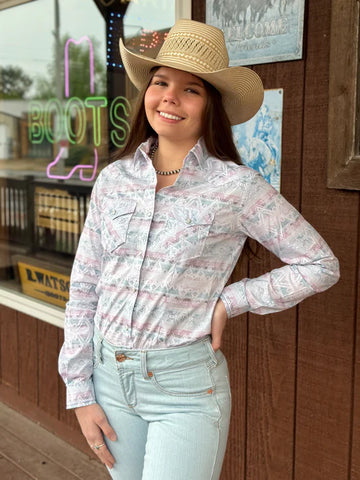 Panhandle Ladies Aztec Stripe LS Snap Shirt