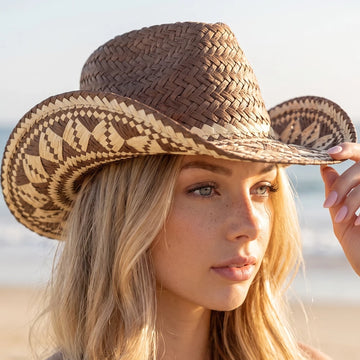 Fame Chocolate Aztec Straw Cowboy Hat